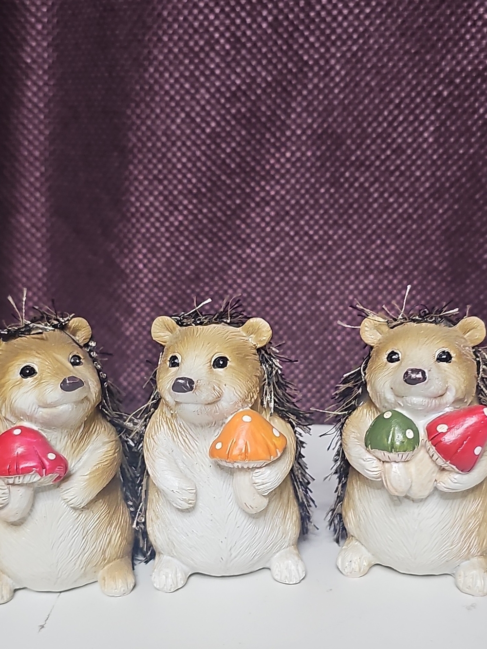 Decorative Hedgehog Figurines with Colorful Mushrooms - Set of 3